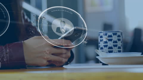 Businesswoman Using Smartphone with Security Data Overlay