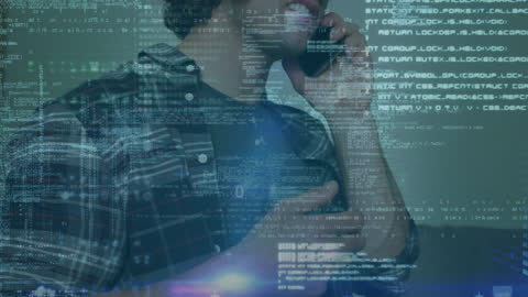 Businessman Holding Globe with Digital Data Overlay