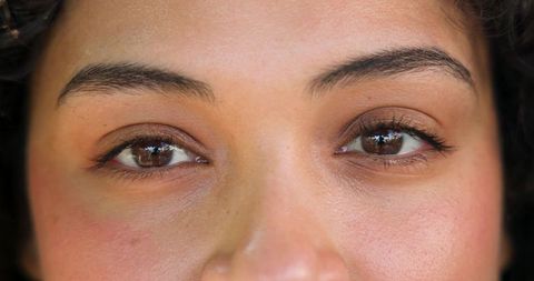 Close-up of female eyes with natural skin and defined brows
