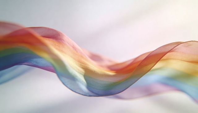 Ethereal floating rainbow chiffon scarf flowing with soft pastel color gradient