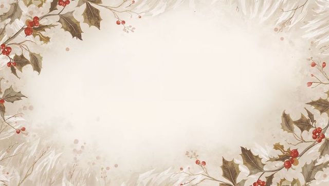 Framing vintage watercolor holly border with pale central panel for holiday greeting cards
