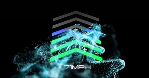 Futuristic glowing hand with digital arrows and speed metric