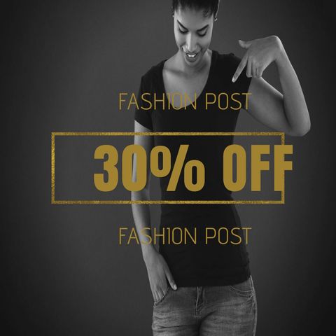 chic fashion sale announcement with smiling woman highlighting discount - Download Free Stock Templates Pikwizard.com