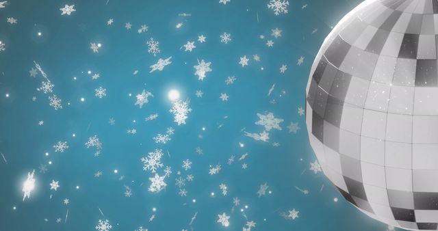 Mirror Disco Ball with Falling Snowflakes on Blue Background - Download Free Stock Images Pikwizard.com