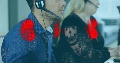 Call Center Avatars Analyzing Data with Technology Overlay