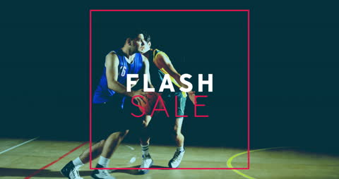 Flash Sale with Dynamic Basketball Action on Dark Background