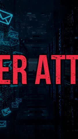 Sliding Red Alert Banner Flooding Server Corridor with Floating Envelope Intrusion Icons