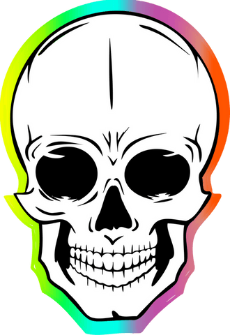 Vibrant rainbow outline stylized skull transparent background