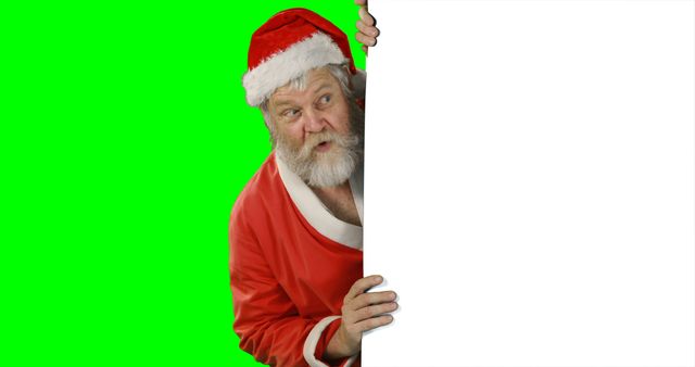 Santa Claus Peeking Around Blank Sign with Green Screen Background - Download Free Stock Images Pikwizard.com