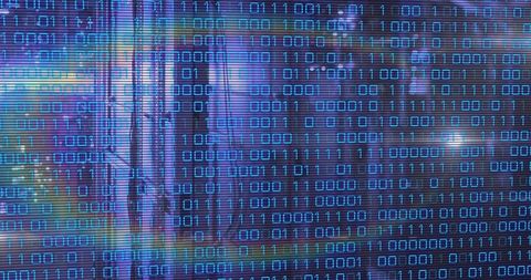Futuristic Neon Display with Streaming Binary Code on Monitor - Download Free Stock Images Pikwizard.com