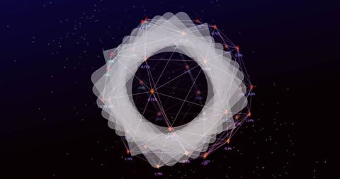 Spinning abstract geometrical network shape with digital overlay
