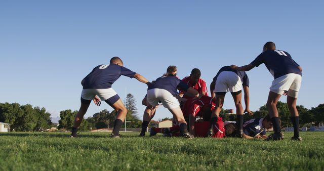 Youth Rugby Players Competing Hard on Sunny Day - Download Free Stock Images Pikwizard.com