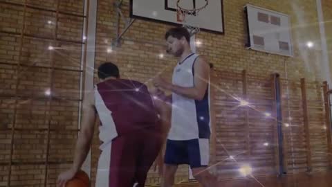 Maroon Guard Driving Baseline Scoring Layup with Animated Pass Trajectory Overlay