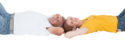 Transparent Image of Relaxed Couple Lying Back to Back on Floor