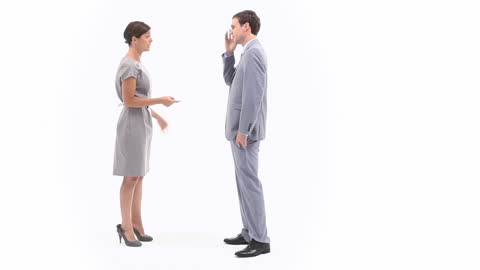 Business Trio Formal Discussion In White Studio