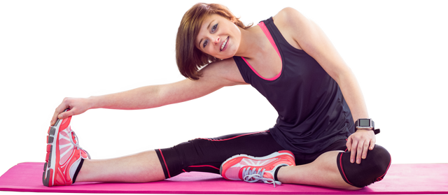 Smiling Woman Stretching on Pink Mat with Transparent Background - Download Free Stock Videos Pikwizard.com