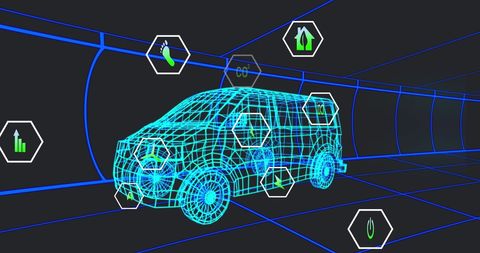 3d van model featuring sustainable energy digital interface