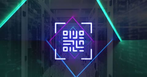 Digital QR Code on Neon Lines in Data Center Environment - Download Free Stock Images Pikwizard.com