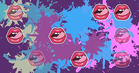 Colorful Pop Art Illustrated Lips on Abstract Background