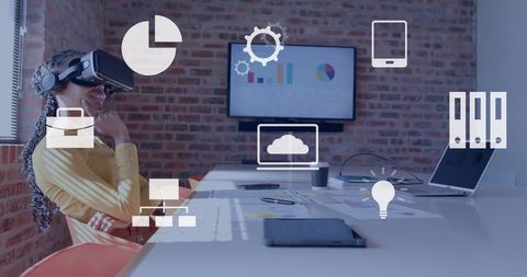 Businesswoman Experiencing Virtual Data Analysis with VR Headset - Download Free Stock Images Pikwizard.com