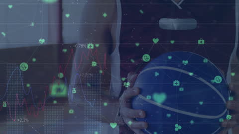Basketball Player with Digital Data Overlay Visualizing Analytics