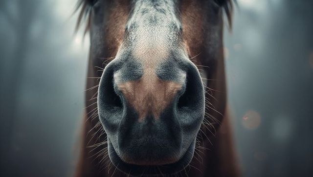 Horse Muzzle in Misty Forest Close-Up