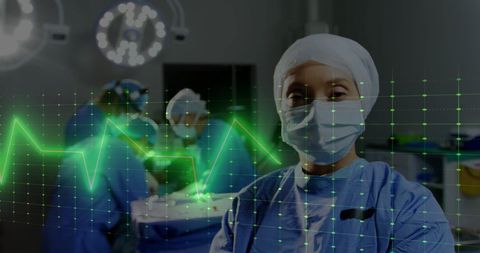 Surgeons in Operating Room with Digital Cardiograph Interface