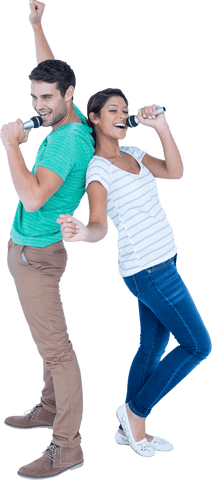Transparent Joyful Friends Singing with Microphones