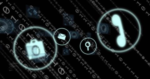 Holographic Icons Technology Background with Digital Binary Code - Download Free Stock Images Pikwizard.com