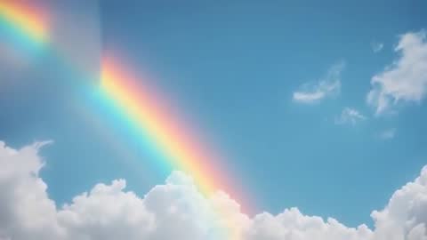 Vibrant Rainbow Arcing Above Lush Cumulus Clouds