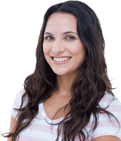 Smiling Caucasian Woman with Dark Hair on Transparent Background