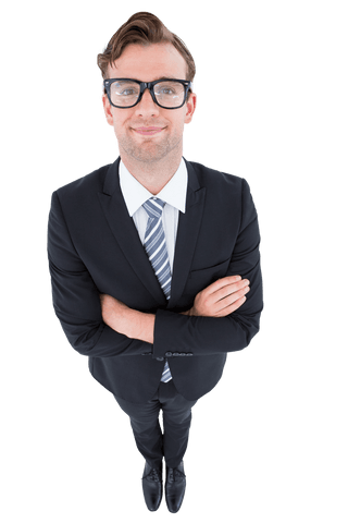 Confident businessman in suit and glasses with transparent background