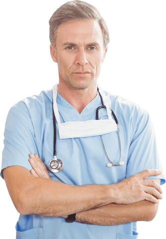 Confident Doctor Standing with Arms Crossed on Transparent Background