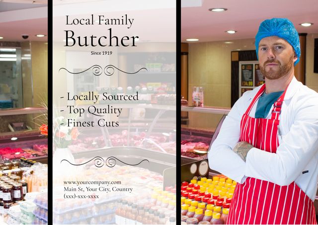 Proud Butcher Showcasing Fresh Meats Display - Download Free Stock Templates Pikwizard.com