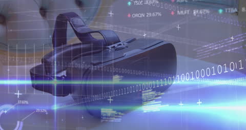 Virtual Reality Headset with Financial Data Overlay Illustration