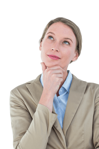 Pensive Businesswoman Looking Up Transparent Background