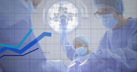 Surgeons Adjusting Light with Data Overlay Indicating Medical Advancements