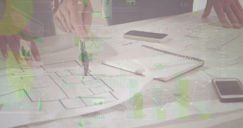Architects Analyzing Plans with Digital Financial Overlays - Download Free Stock Images Pikwizard.com
