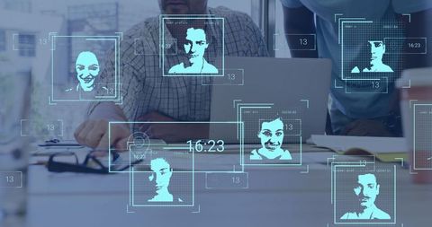 Businessworkers Analyzing Technology with Social Media Interface Overlay - Download Free Stock Images Pikwizard.com