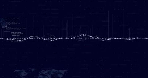 Futuristic Horizontal Neon Waveform Pulsing On Dark Analytics Dashboard With Code Overlay