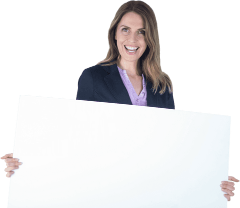 smiling businesswoman holding blank white sign transparent background - Download Free Stock Videos Pikwizard.com