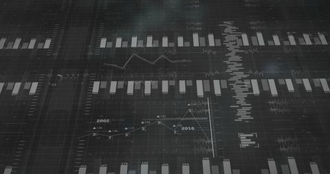 Abstract digital data network with graphs and bar charts