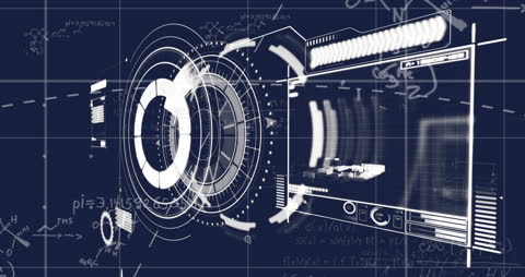 Futuristic Digital Dashboard with Mathematical Formulae and Grid