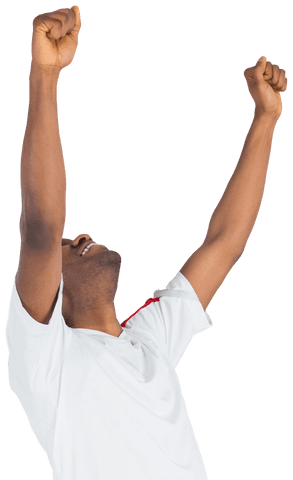 Transparent Joyful Soccer Fan Cheering with Raised Arms