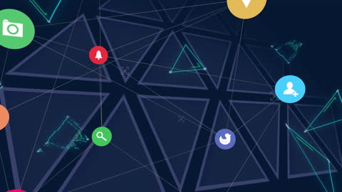 Digital Network of Abstract Technology Icons Visualization