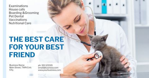 caring veterinarian with kitten promoting pet care services - Download Free Stock Templates Pikwizard.com