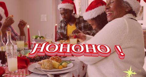 Festive African American Family Enjoying Christmas Dinner Celebration
