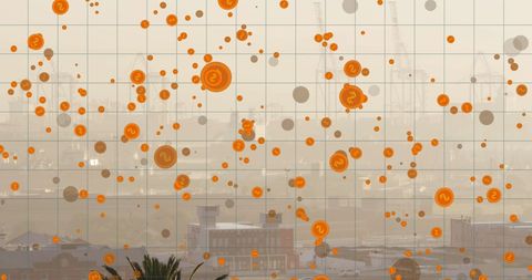 Digital Coins Over Industrial Cityscape Representing Financial Connectivity