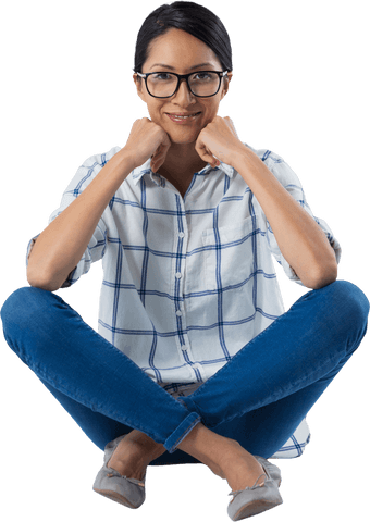 Smiling Transparent Woman in Relaxed Pose with Casual Attire