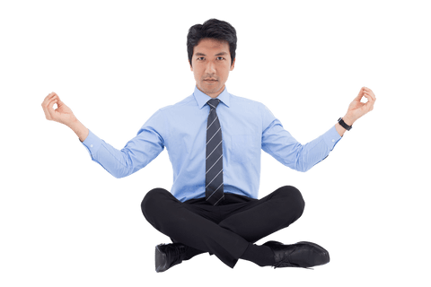 Transparent Yoga Practice Businessman on Meditation Break